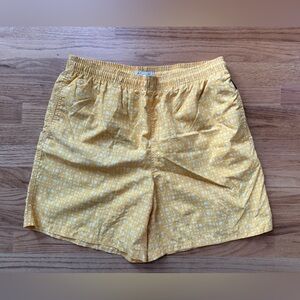 Alex Cannon Swim Trunks Men's Large Elastic Waist Back Pocket Yellow Geometric